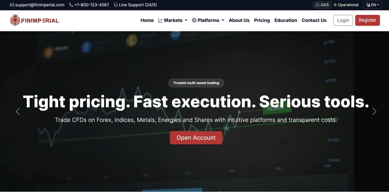 Finimperial home page screenshot