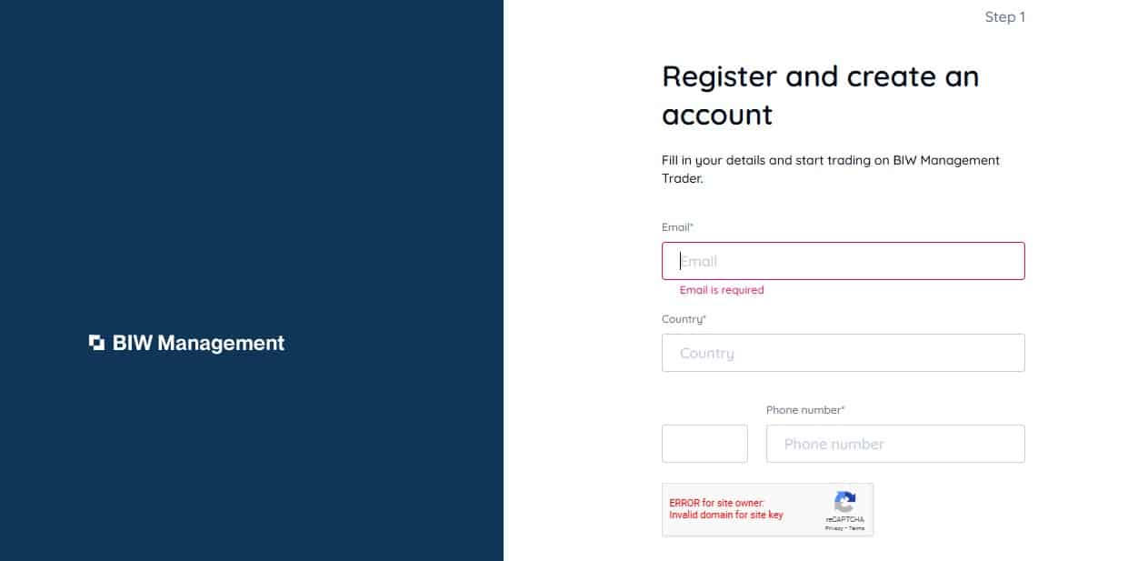 BIW Management Registration Page