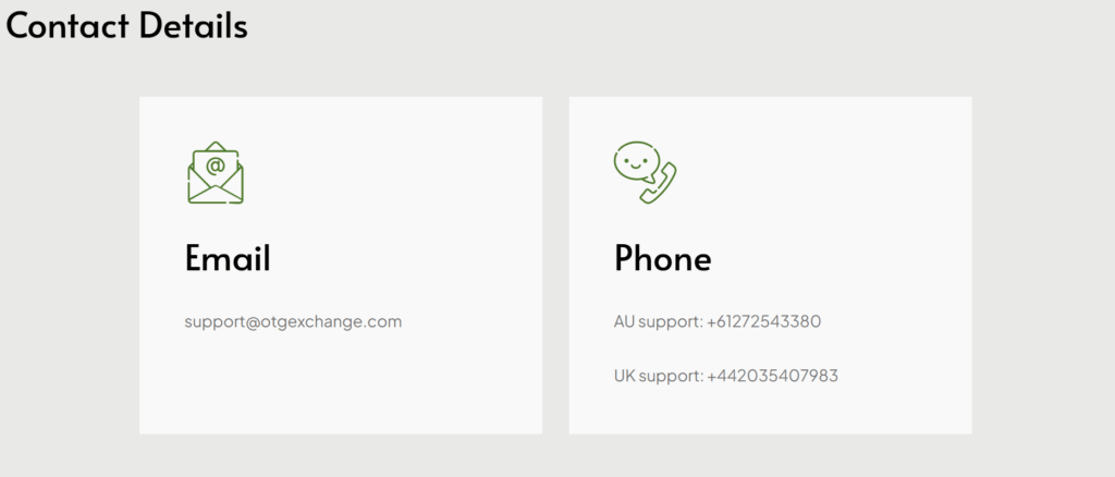 OTG EXCHANGE customer support help