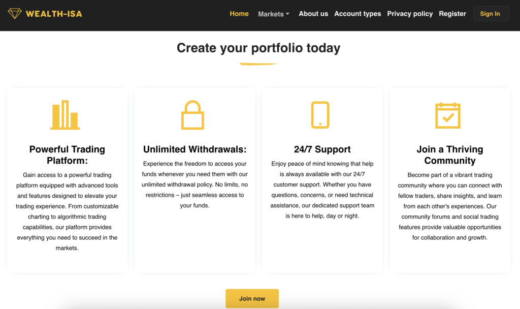 wealth-isa home page screenshot